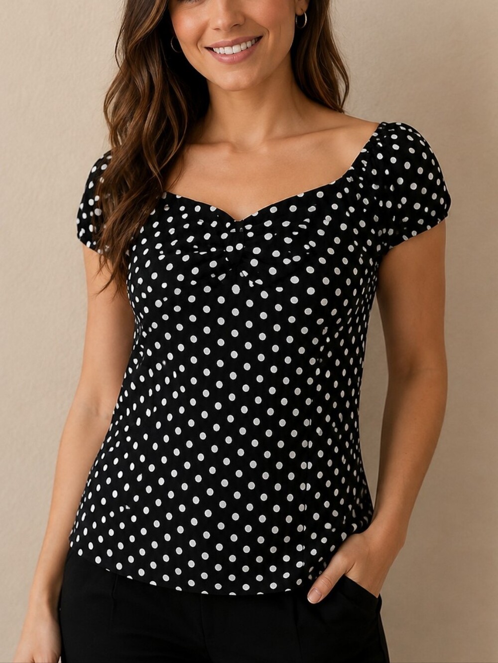 Measeor Monochrome Off Shoulder Rockabilly Polka Dot Top